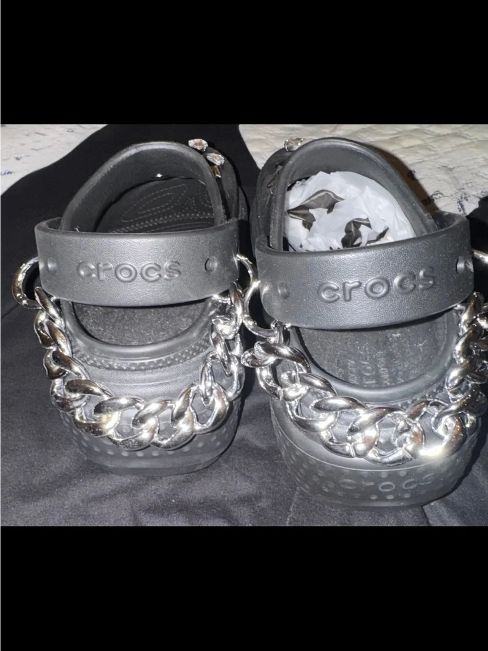 Custom Punk Goth Crocs Stomp Clog Black Platform - Size W8/M6